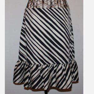 Ann Taylor Striped Skirt Black Off White Ruffled Hem Back Zip 6 NWT Diagonal